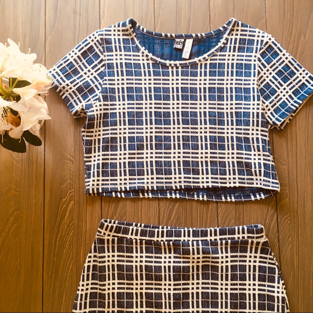 FINAL PRICE Press Blue & White Crop Top/Skirt Set